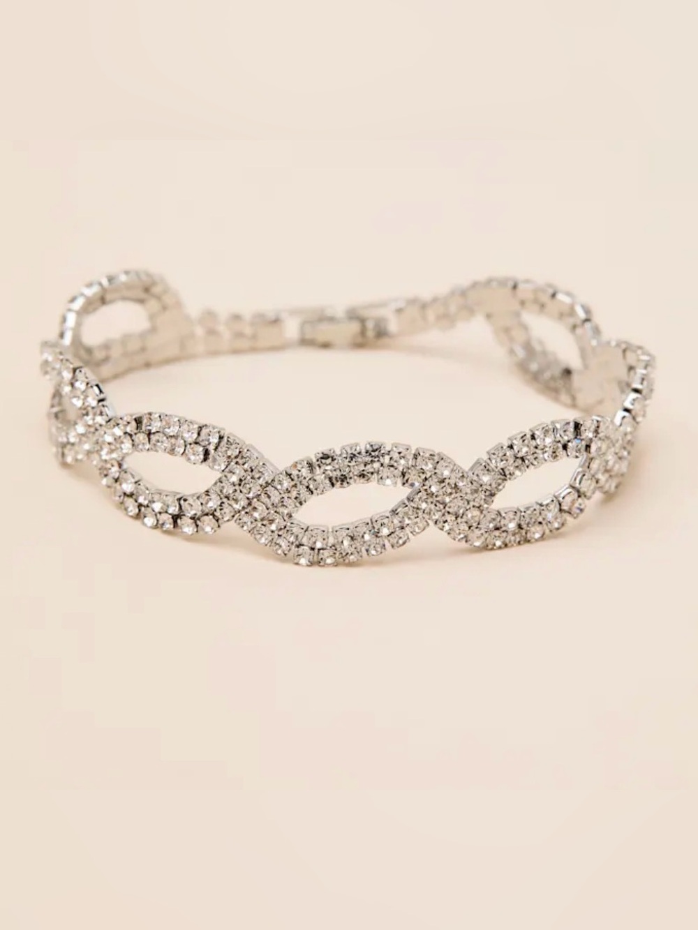 Lulus Mililani Silver Rhinestone Bracelet Crystal Infinity 6.25"